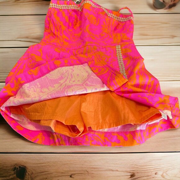 Lilly Pulitzer Hot Pink/Orange With Gold Accents 2015 Seaesta Romper Size 4 - Picture 5 of 14